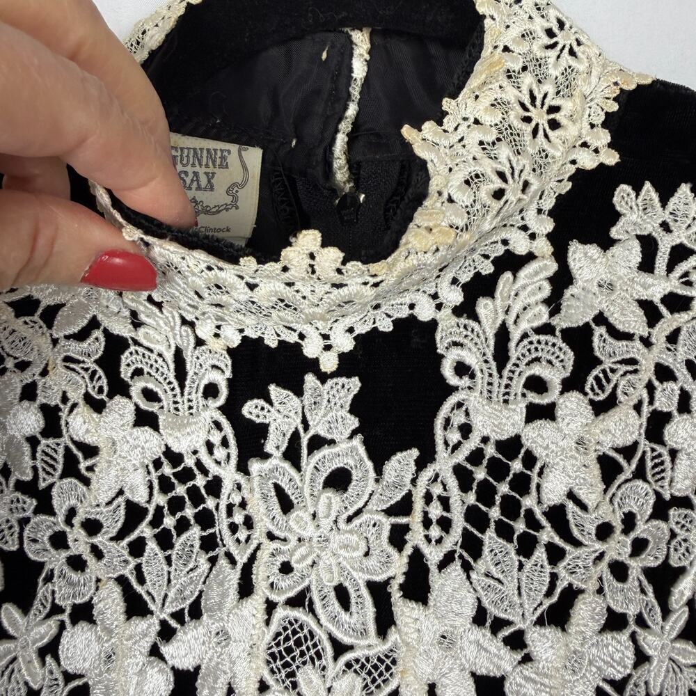 Vintage 1980s Gunne Sax Jessica McClintock Black Velvet Midi Dress Basque 9 - Picture 15 of 16
